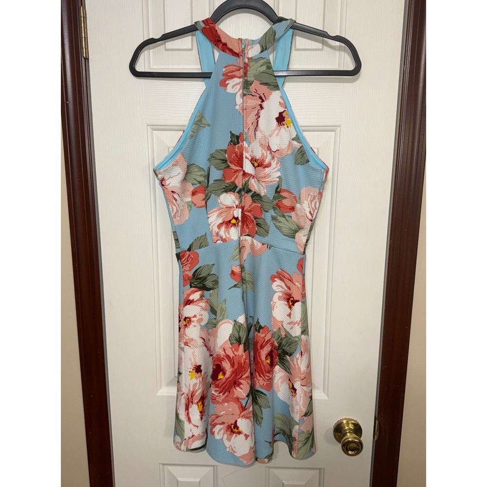 Crystal Doll Floral Halter Dress Sleeveless Party Cocktail Aqua Pink Size 5 - Picture 2 of 4